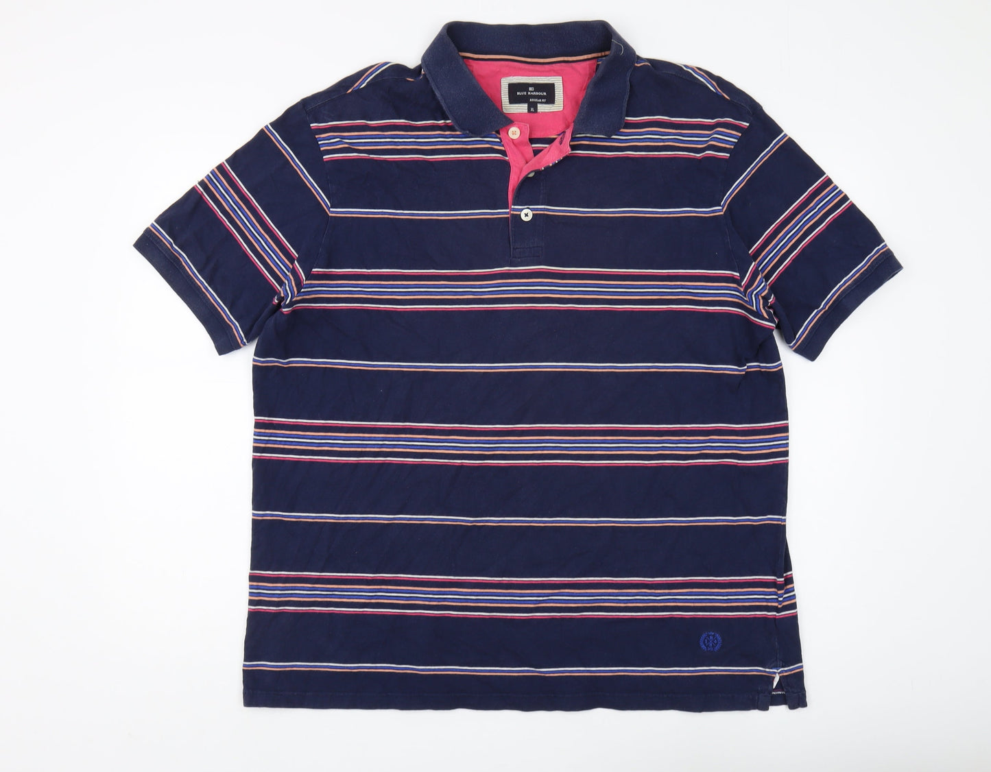 Marks and Spencer Men's Blue Striped Polo - XL