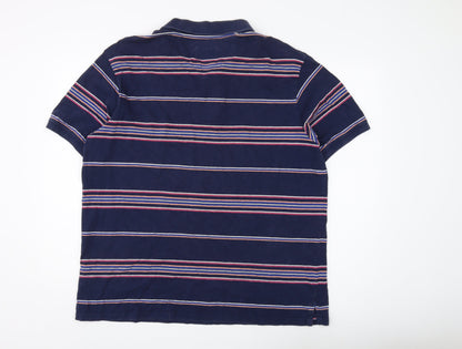 Marks and Spencer Men's Blue Striped Polo - XL