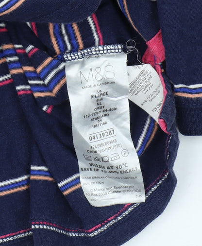 Marks and Spencer Men's Blue Striped Polo - XL