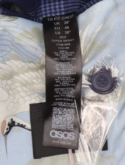 ASOS Men's Blue Check Blazer, Size 38R, Formal Super Skinny Fit