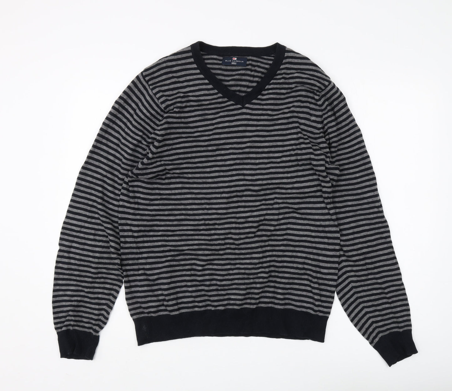 Marks and Spencer Men's Black Striped Pullover Jumper - M