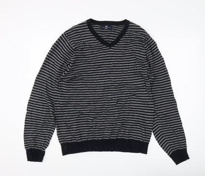 Marks and Spencer Men's Black Striped Pullover Jumper - M