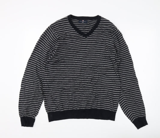 Marks and Spencer Men's Black Striped Pullover Jumper - M