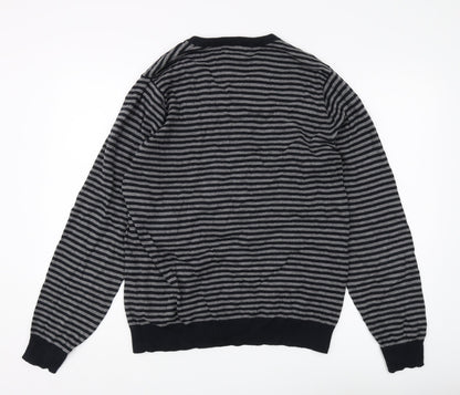 Marks and Spencer Men's Black Striped Pullover Jumper - M