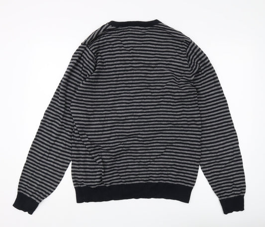 Marks and Spencer Men's Black Striped Pullover Jumper - M
