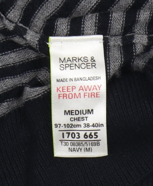 Marks and Spencer Men's Black Striped Pullover Jumper - M