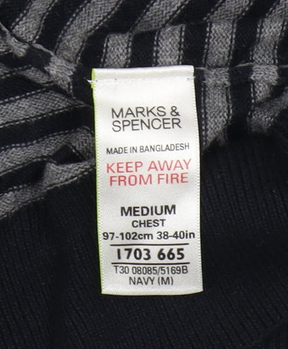 Marks and Spencer Men's Black Striped Pullover Jumper - M