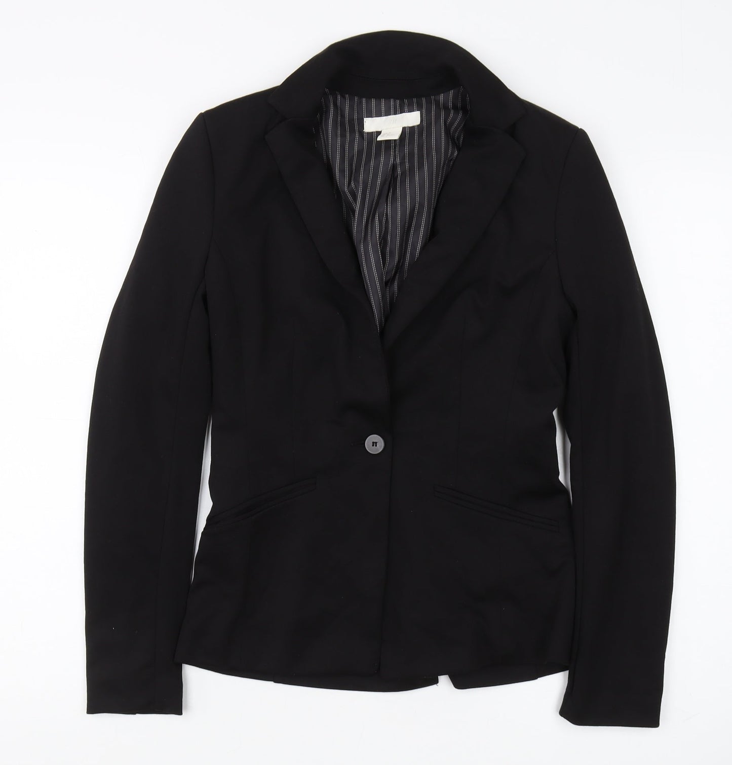 H&M Women's Black Blazer, Size 8, Pinstripe, Regular Fit
