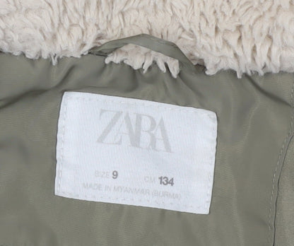 Zara Girls Green Puffer Jacket - Size 9 Years - Autumn Winter Style