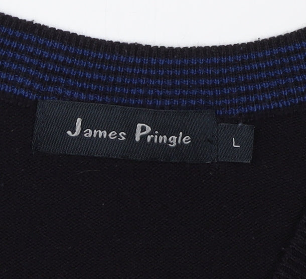 James Pringle Men's Black Vest, L - Acrylic V-Neck Jumper