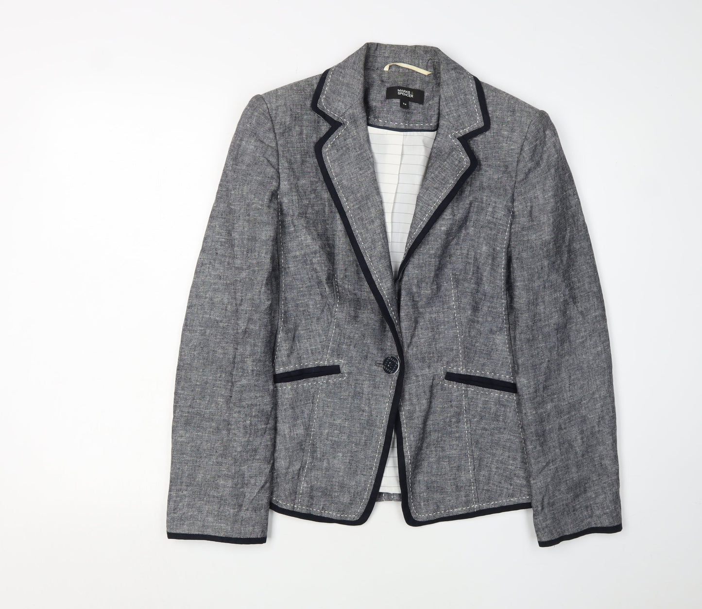 Marks and Spencer Women's Grey Linen Blazer Size 12