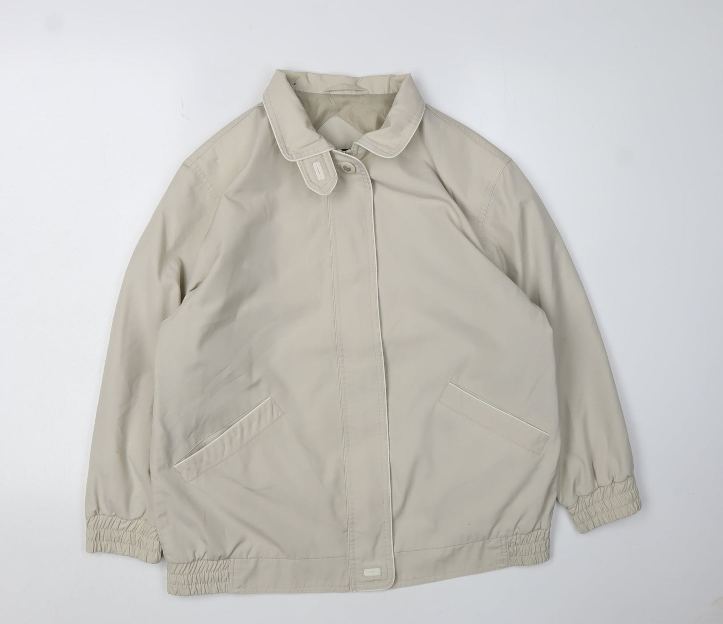 BH Women's Beige Basic Jacket Size 10, Collared Elastic