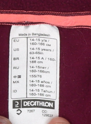 Decathlon Girls Red Fleece Jacket Mid-Length 14 Years