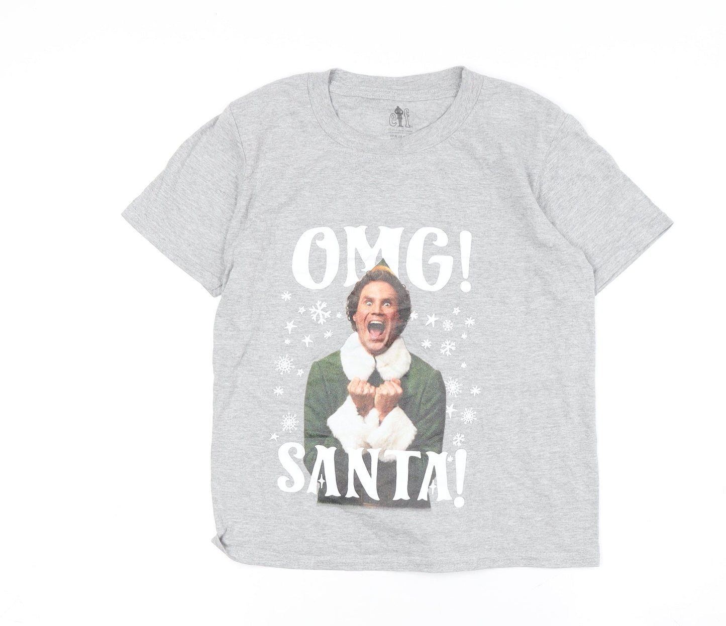 Elf Christmas Grey T-Shirt Unisex Kids 7-8 Years Regular Fit