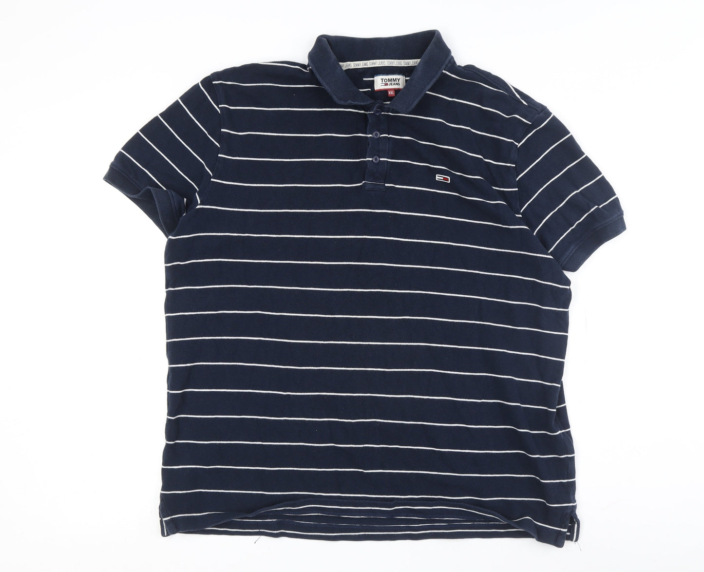 Tommy Jeans Men's Blue Striped Polo Shirt 2XL