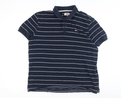 Tommy Jeans Men's Blue Striped Polo Shirt 2XL