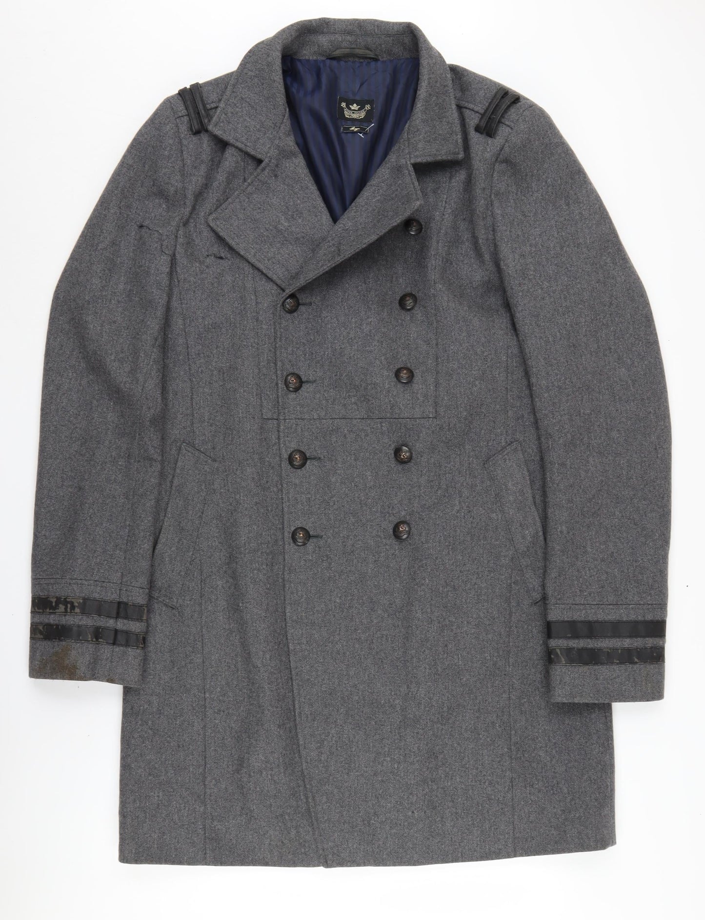 Mens UK Size L River Island Grey Pea Coat
