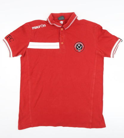 Macron Men's Red Polo Shirt L Solid Logo Cotton