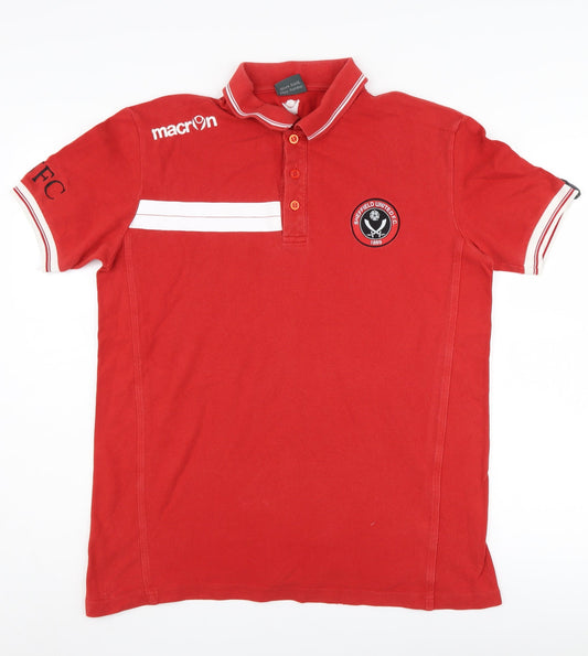 Macron Men's Red Polo Shirt L Solid Logo Cotton