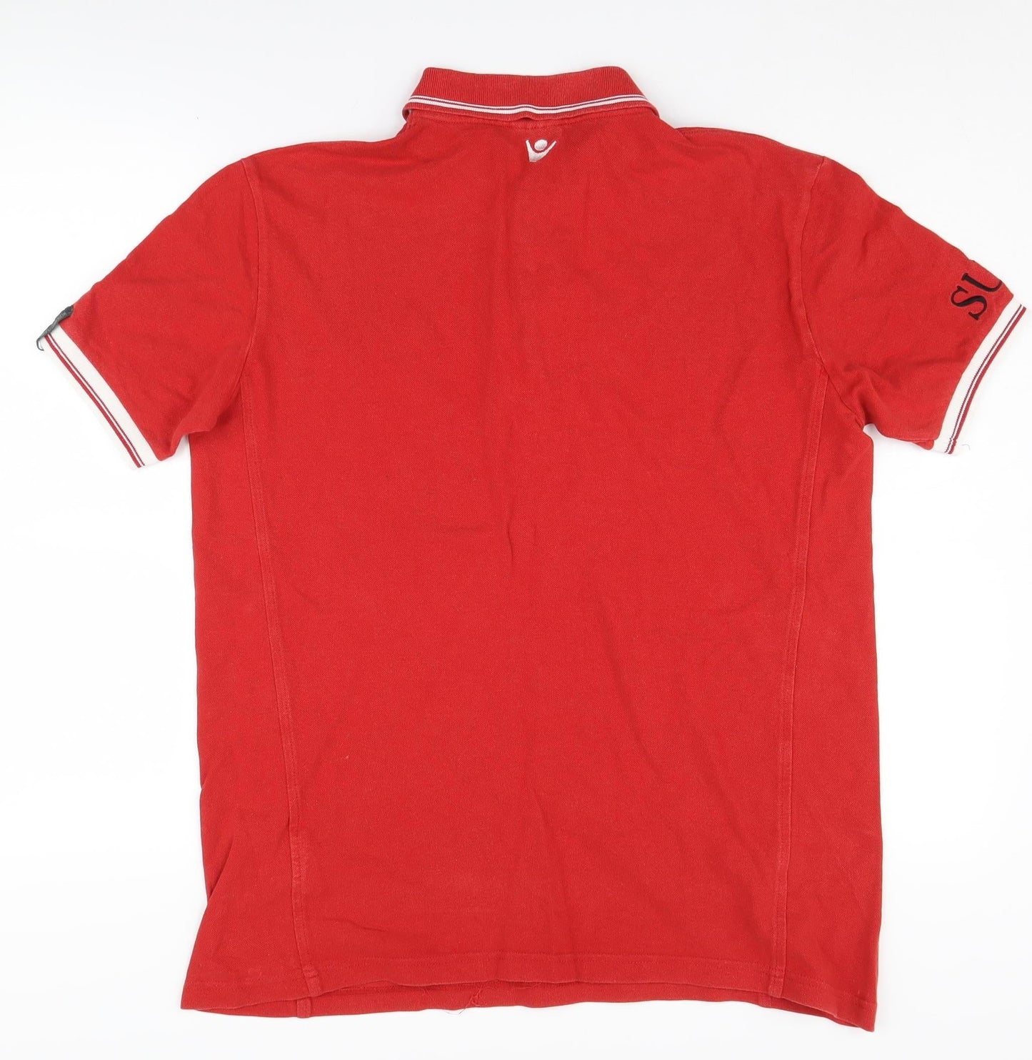 Macron Men's Red Polo Shirt L Solid Logo Cotton