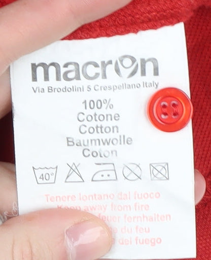 Macron Men's Red Polo Shirt L Solid Logo Cotton