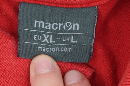 Macron Men's Red Polo Shirt L Solid Logo Cotton