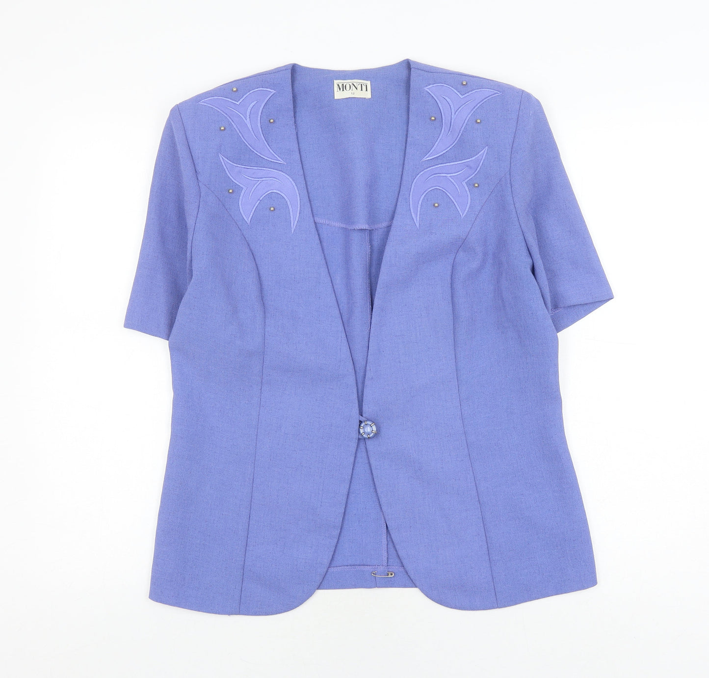 Monti Women Purple Blouse Size 12 Short Sleeve V-Neck