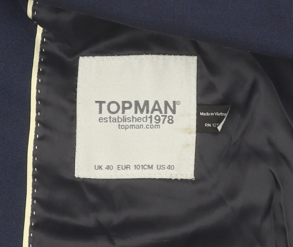Mens UK Size 40 Topman Regular Blue Suit Jacket