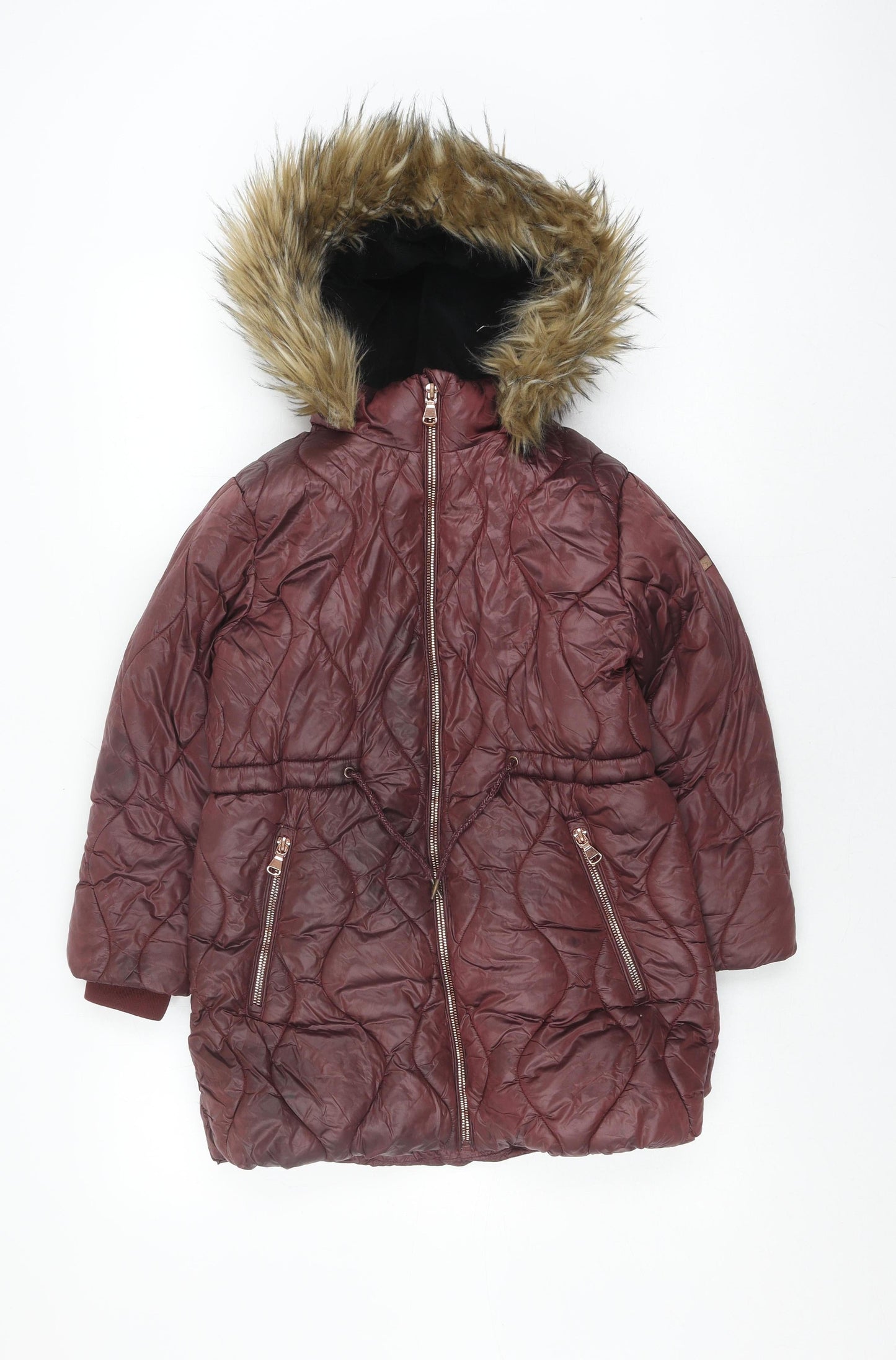 Next Girls Burgundy Puffer Jacket 8Y Hooded Winter Coat