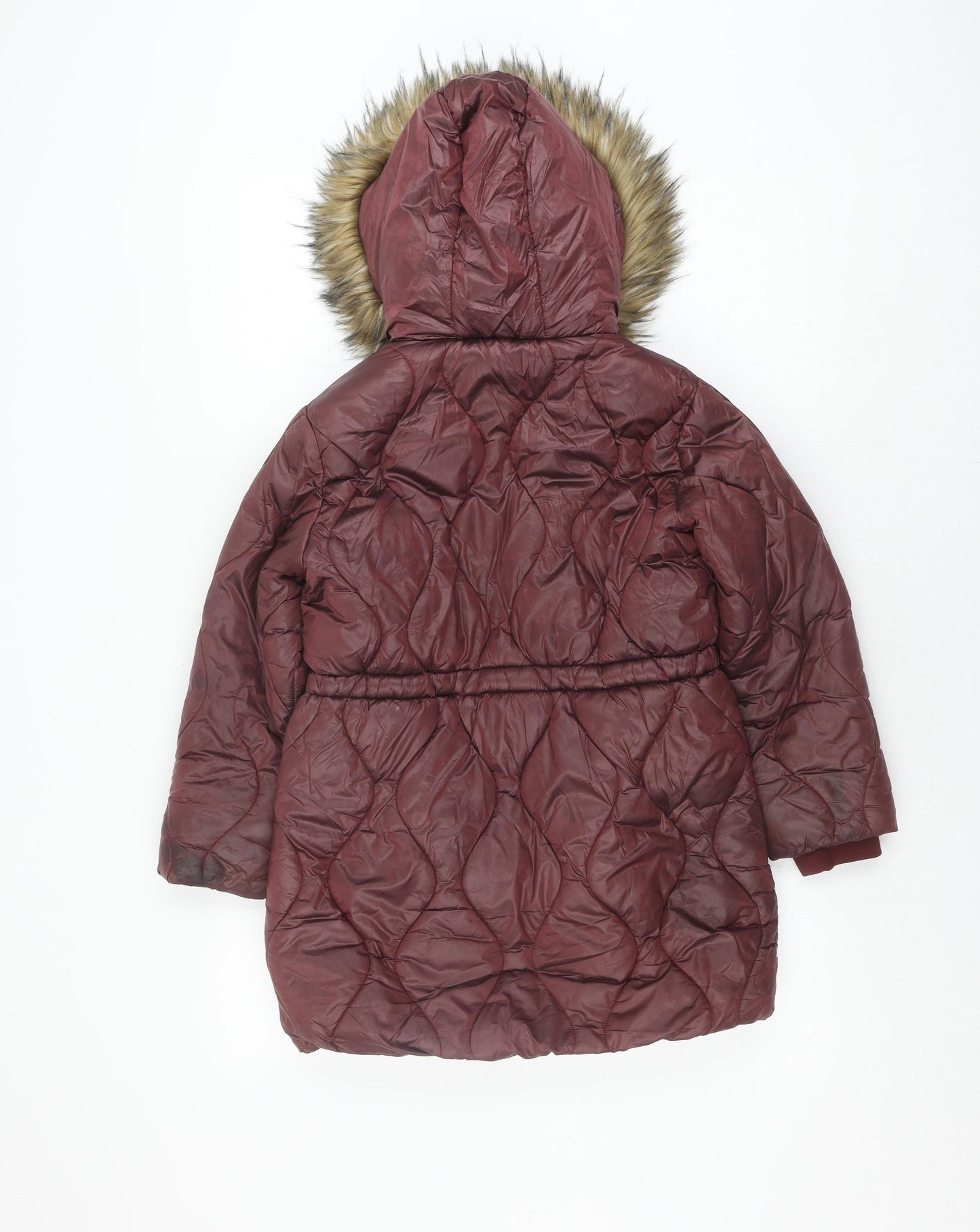 Next Girls Burgundy Puffer Jacket 8Y Hooded Winter Coat