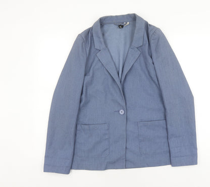 H&M Women's Blue Blazer, Size 12, Regular Fit, One-Button