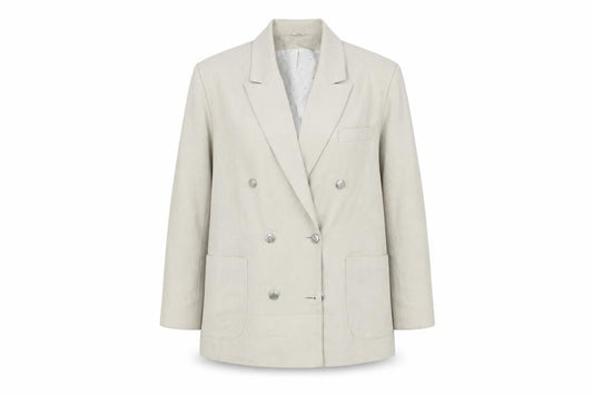 Front view of Canda Women's Beige Double-Breasted Suit Jacket, size 14