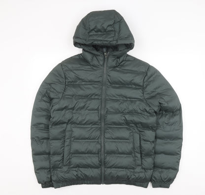 Zara Men's Green Puffer Jacket XS Hooded Winter