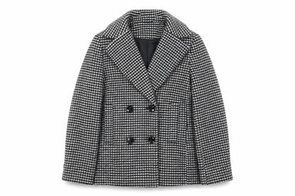 Marks & Spencer Women's Black Houndstooth Pea Coat Size 8