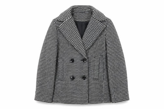 Marks & Spencer Women's Black Houndstooth Pea Coat Size 8