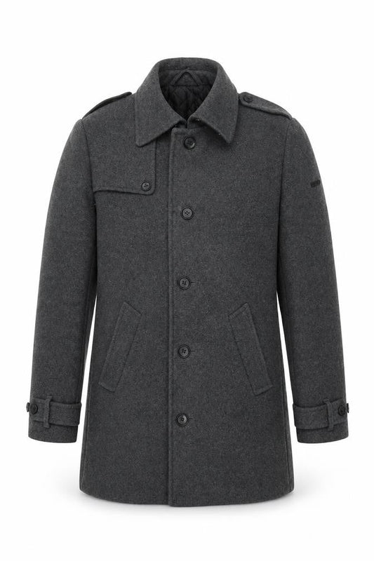 Front view of ESPRIT Men's Grey Military Jacket Wool Coat 38R
