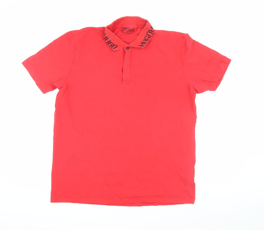 HUGO Men’s Red Polo Shirt, Large, Logo Detail
