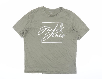 Jack & Jones Men’s Green XL T-Shirt, Cotton, Crew Neck