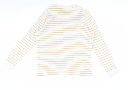 Marks and Spencer Men's Beige Striped Henley T-Shirt Size L