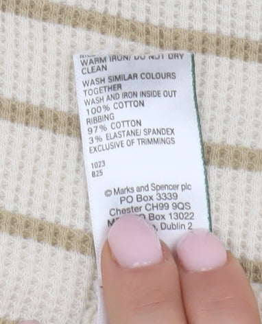 Marks and Spencer Men's Beige Striped Henley T-Shirt Size L