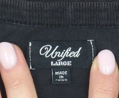 Unified Men's Black Graphic Cotton T-Shirt L