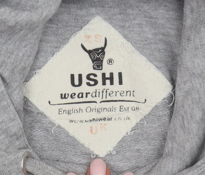 Ushi Men's Grey Pullover Hoodie XS with Logo