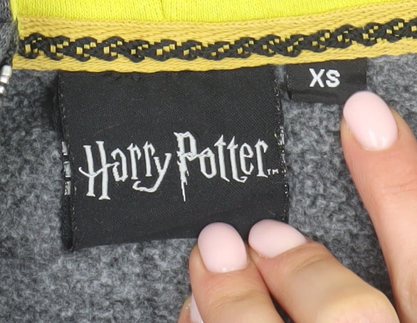 Harry Potter Boys Grey XS Full Zip Hoodie Hufflepuff Design