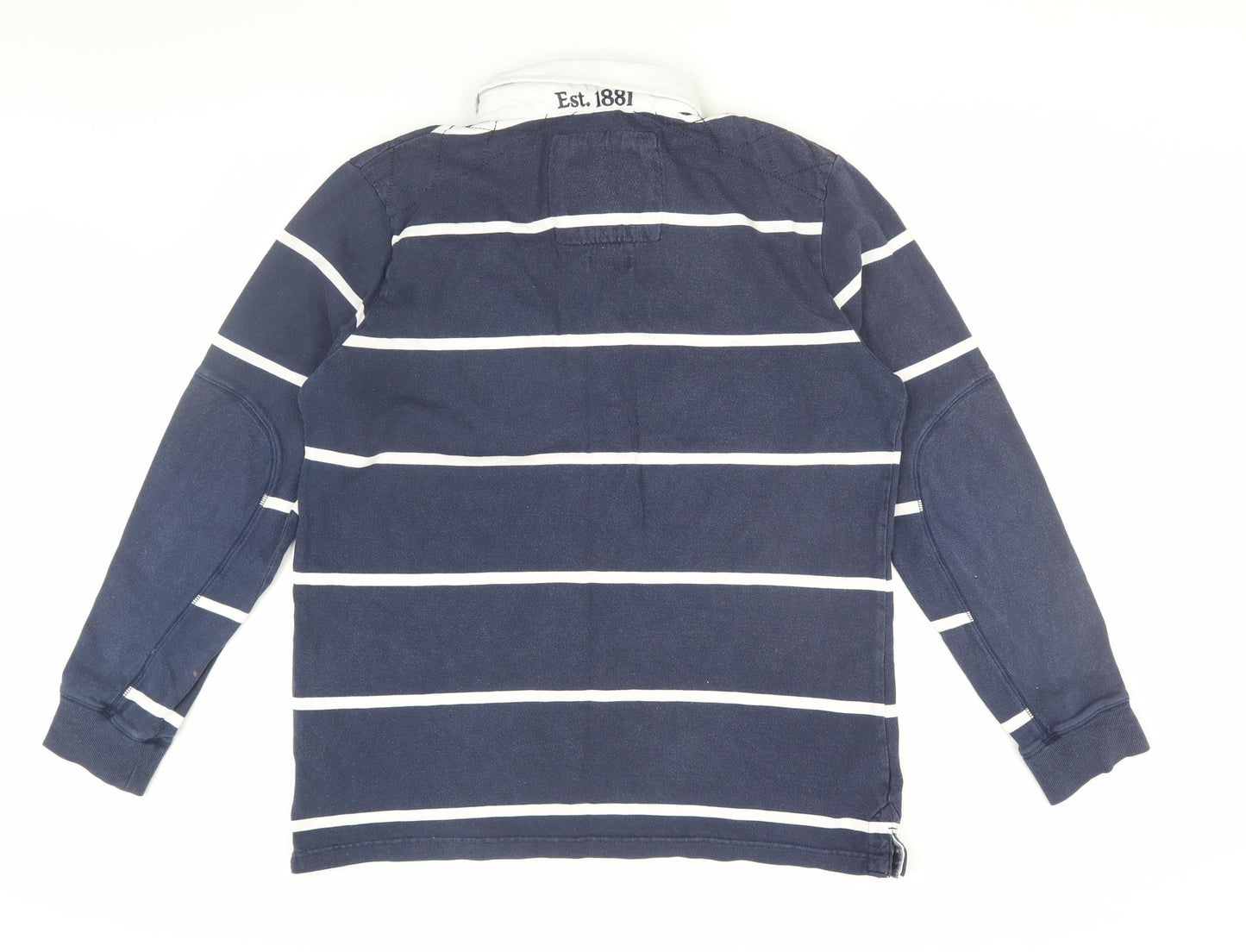 WRU Men's Blue Striped Long Sleeve Polo Shirt L