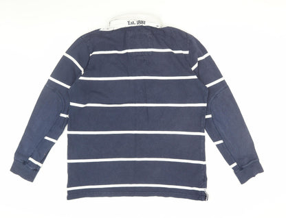 WRU Men's Blue Striped Long Sleeve Polo Shirt L