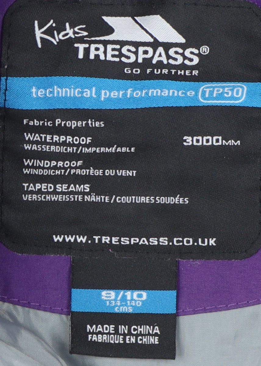 Trespass Girls Purple Parka Jacket 9-10 Years Waterproof