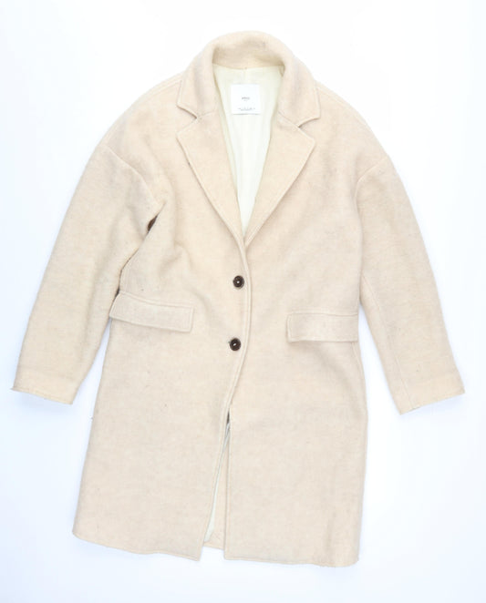 MNG Women's Beige Wool Blend Long Overcoat - Size S