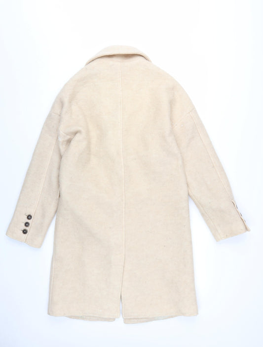 MNG Women's Beige Wool Blend Long Overcoat - Size S