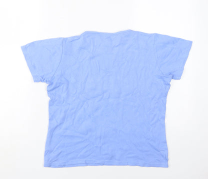 EWM Women's Blue Floral Embroidered T-Shirt, Size 10-12