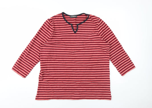 Hawkshead Women's Red Striped T-Shirt, Size 16, 3/4 Sleeve